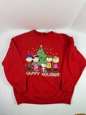 Vintage Peanuts Red Christmas Sweatshirt, Snoopy Happy Holidays, Size Large